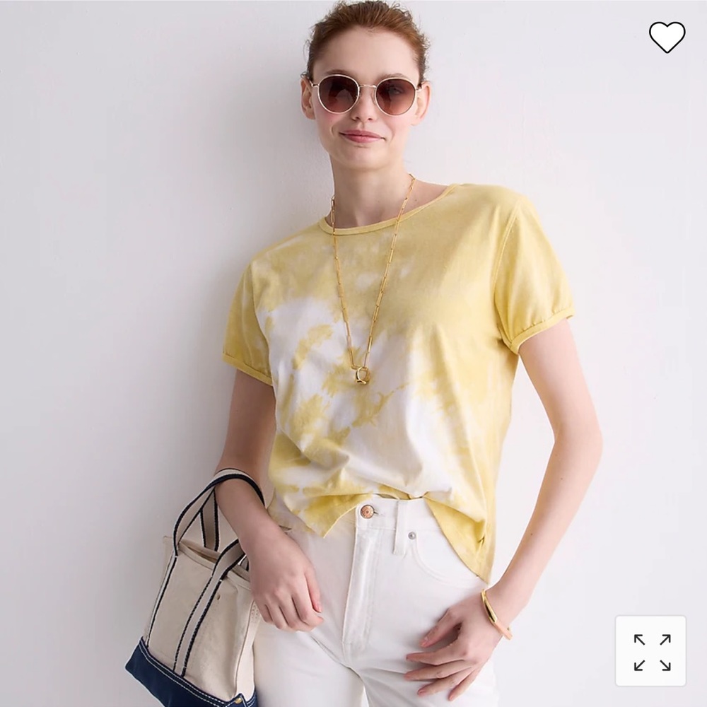 New J.Crew, tie-dye graphic, tee size XS. Yellow Lime. Bright color.